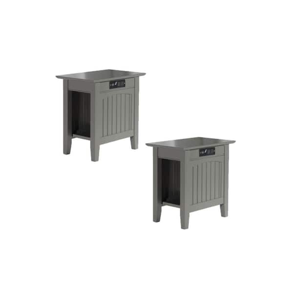 AFI Nantucket 14 in. Wide Gray Rectangle Solid Hardwood Side Table with USB Electronic Device Charger Set of 2