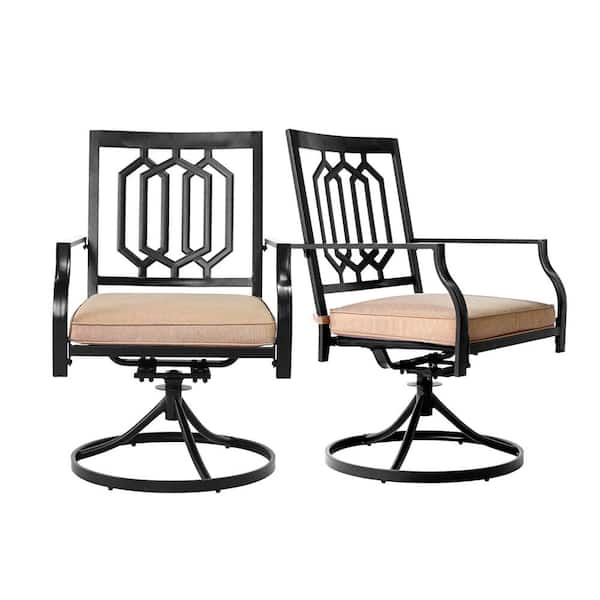 MEOOEM 360-Degree Rotation Patio Metal Bistro Chair Outdoor Swivel Dining Chairs Set of 2 with Cushions