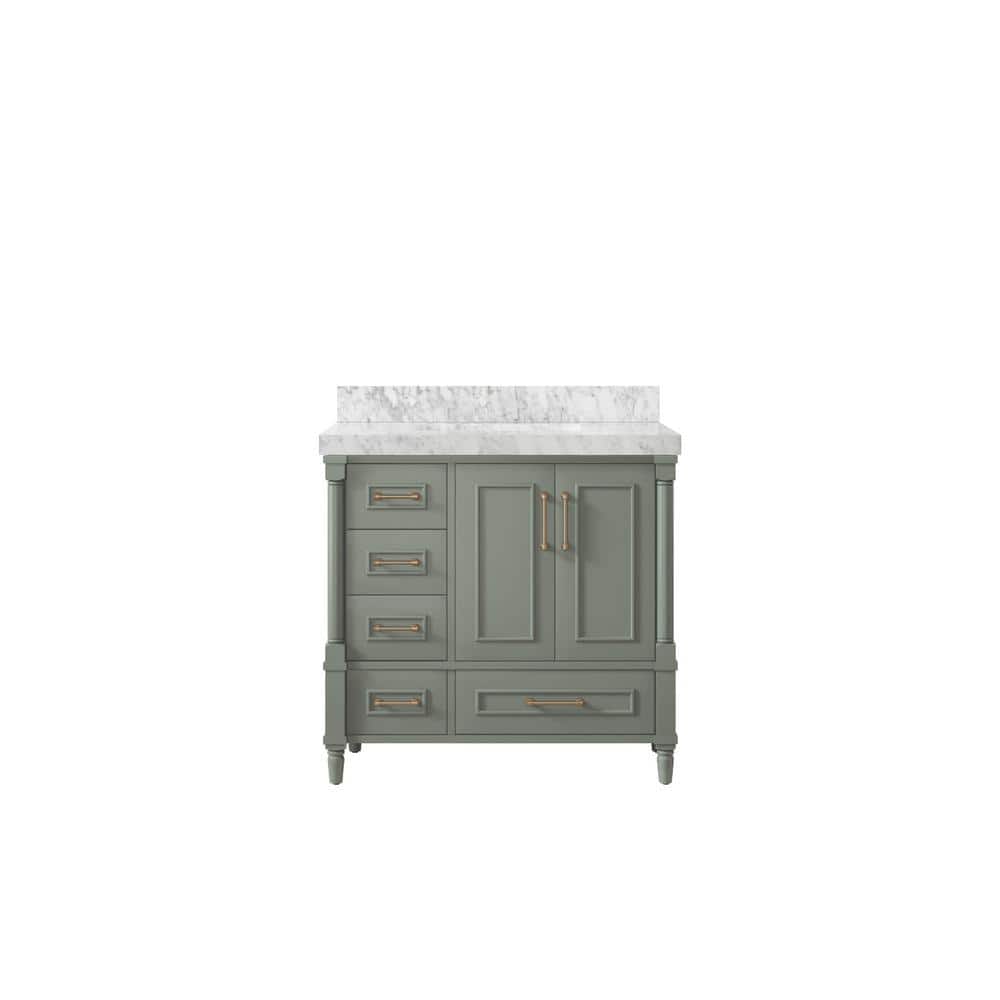 Hudson 36 in. W x 22 in. D x 36 in. H Single Sink Bath Vanity Center in Evergreen with 2 in. Carrara Marble Top price history on PriceWatchPro