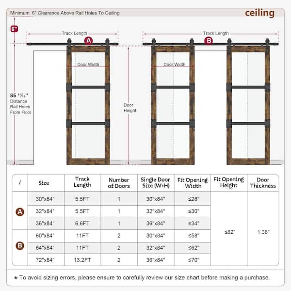60 in. x 84 in. (Double 30 in.) 3-Panel Frosted Glass Brown Finished MDF Core Sliding Barn Door with Hardware Kit