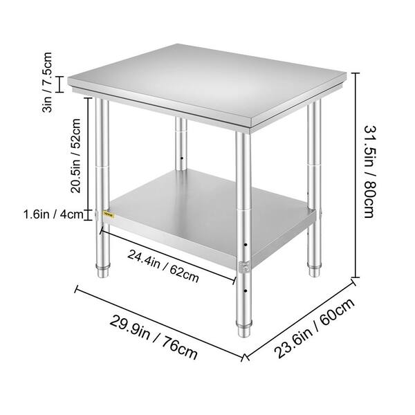 VEVOR Stainless Steel Rolling Table 35.4 x 23.6 in. Kitchen Prep