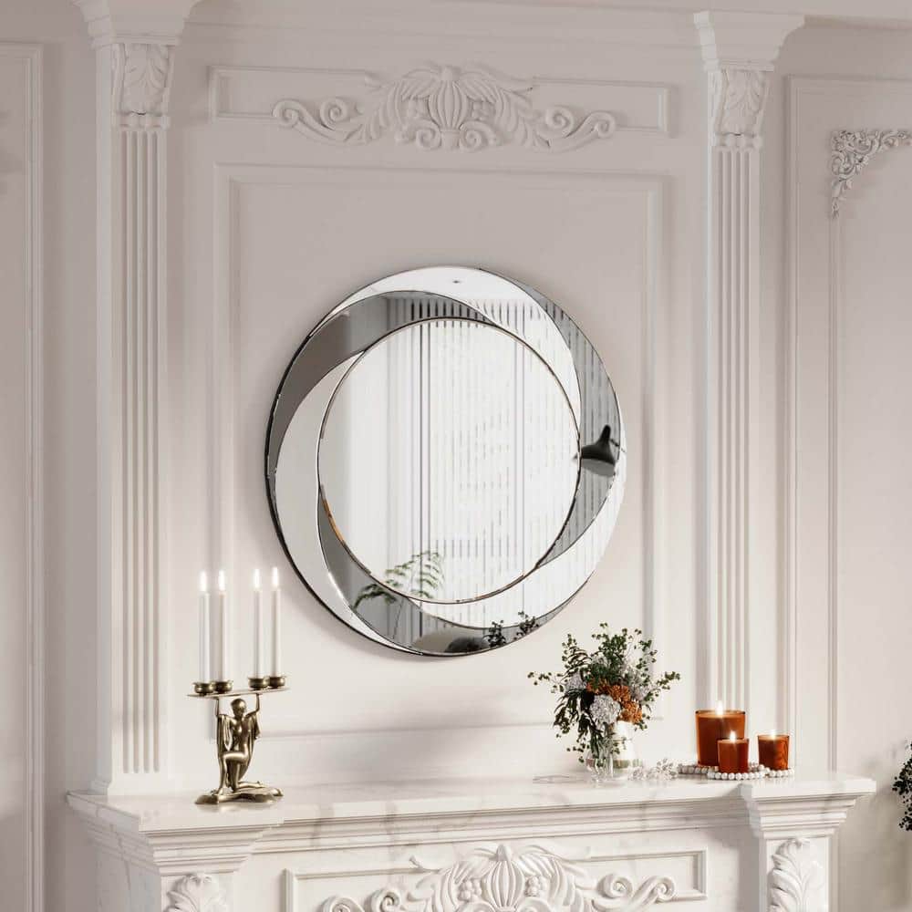 Silver 24 in. W x 24 in. H Round Decorative Wall Mirror Modern Wall-Mounted