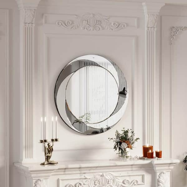 Unbranded Silver 24 in. W x 24 in. H Round Decorative Wall Mirror Modern Wall-Mounted Art Mirror for Home Decor
