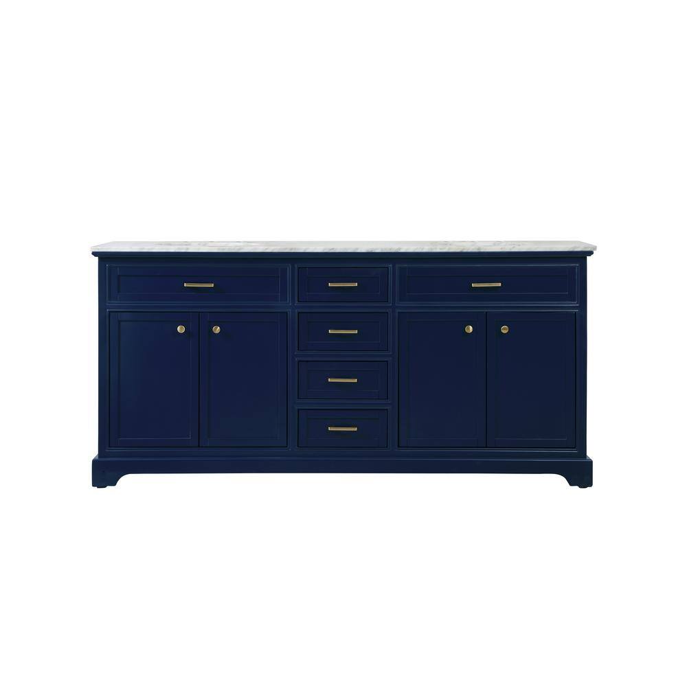 Timeless Home 72 in. W Double Bath Vanity in Blue with Marble Vanity Top in