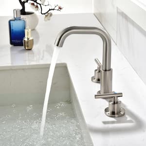 Viki 8 in. Widespread 2-Handle High Arc Bathroom Faucet with 360 Rotation in Brushed Nickel