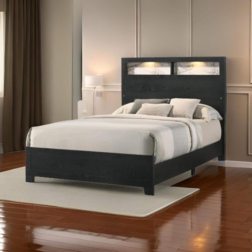 Black and White Wood Frame King Platform Bed with Headboard and Shelves price history on PriceWatchPro