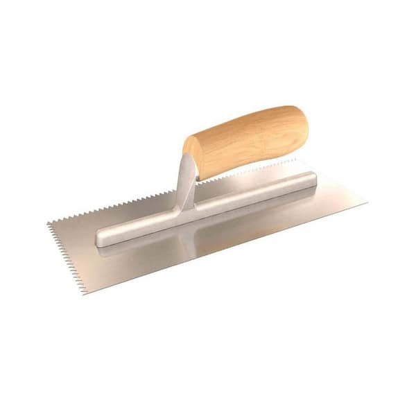 Bon Tool 11 in. x 4-1/2 in. V-Notched Margin Trowel with 3/16 in. x 1/4 in. x 1/2 in. Notch Size and Wood Handle