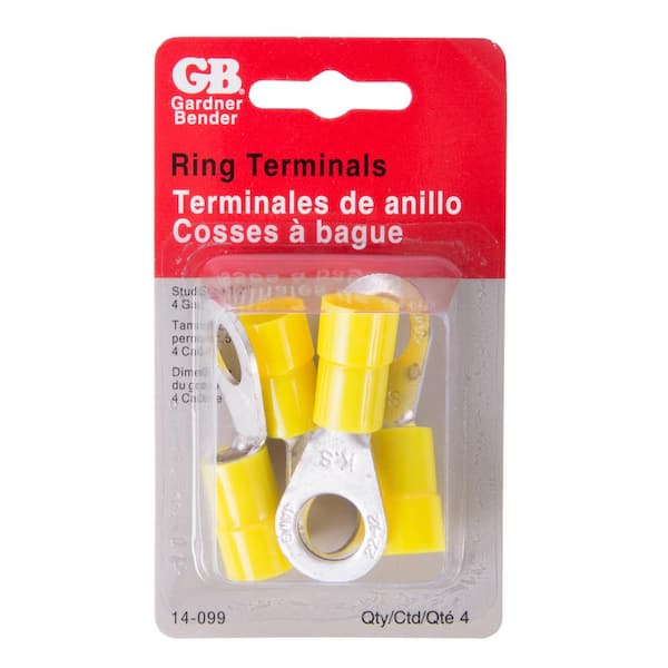 4 AWG Stud 1/2 Ring Terminal, Yellow (Case of 10)