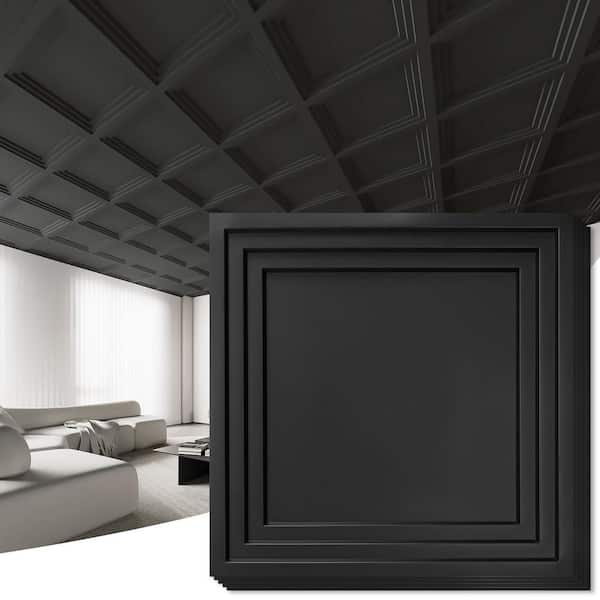Black 2 ft. x 2 ft. Decorative Drop In Ceiling Tile, Modern Ceiling Panel for Suspended Grid (48 sq. ft. /case)