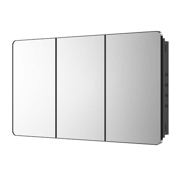 60 in. W x 32 in. H Rectangular Black Stainless Steels  Framed Recessed/Surface Mount Medicine Cabinet with Mirror