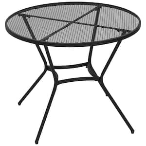 Black 35 in. Round Metal Outdoor Dining Table with Mesh Tabletop