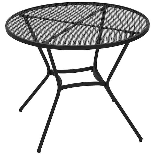 Outsunny Black 35 in. Round Metal Outdoor Dining Table with Mesh Tabletop