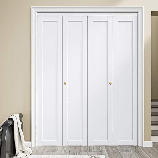 60 in. x 80 in. 1-Panel Solid Core White Primed Composite MDF Closet Bi-Fold Door with Handle and Hardware