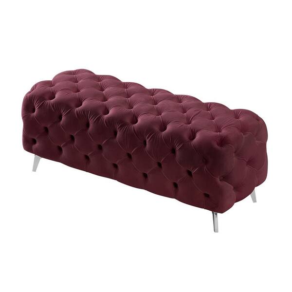 URTR Red Button Tufted Ottoman Bench Velvet Footrest Stool Modern