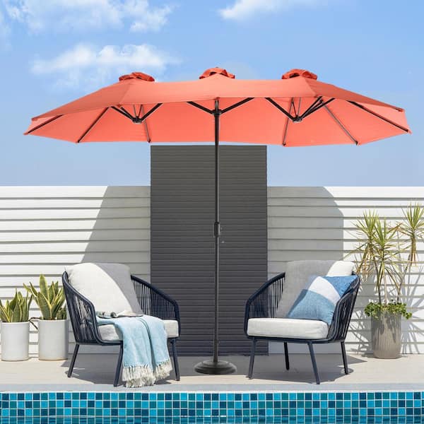 14.8 ft. Orange Red Outdoor Patio Umbrella Crank Design Double Sided Umbrella