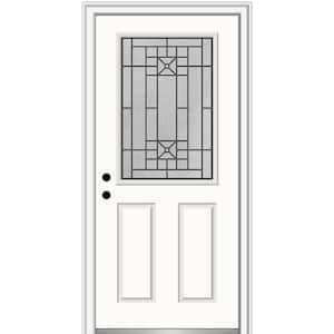 32 in. x 80 in. Courtyard Right-Hand 1/2-Lite Decorative Painted Fiberglass Smooth Prehung Front Door, 4-9/16 in. Frame
