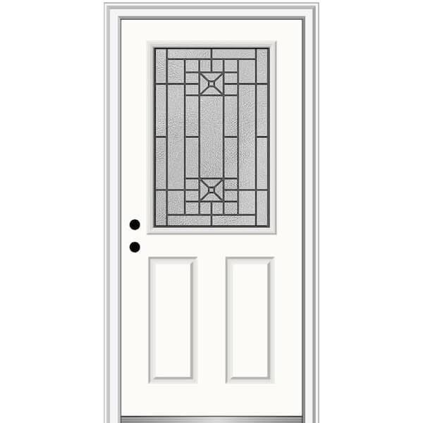MMI Door 32 in. x 80 in. Courtyard Right-Hand 1/2-Lite Decorative Painted Fiberglass Smooth Prehung Front Door, 4-9/16 in. Frame