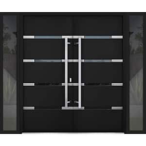 1105 96 in. x 80 in. Right-Hand/Inswing 2 Sidelites Clear Glass Black Enamel Steel Prehung Front Door with Hardware