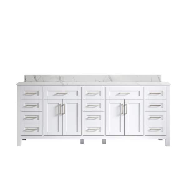 Willow Collections Cambridge 84 in. W x 22 in. D x 36 in. H Double Sink Bath Vanity in White with Cove Edge Calacatta Quartz Top