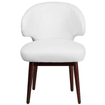 Comfort Back Series White Leather Reception-Lounge-Office Chair with Walnut Legs