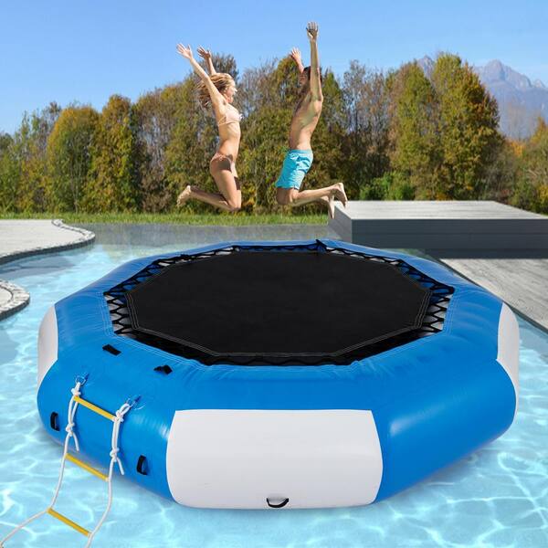 10Ft PVC Inflatable Water Trampoline Kids Jump Bouncer Lake Toy W/ Ladder 