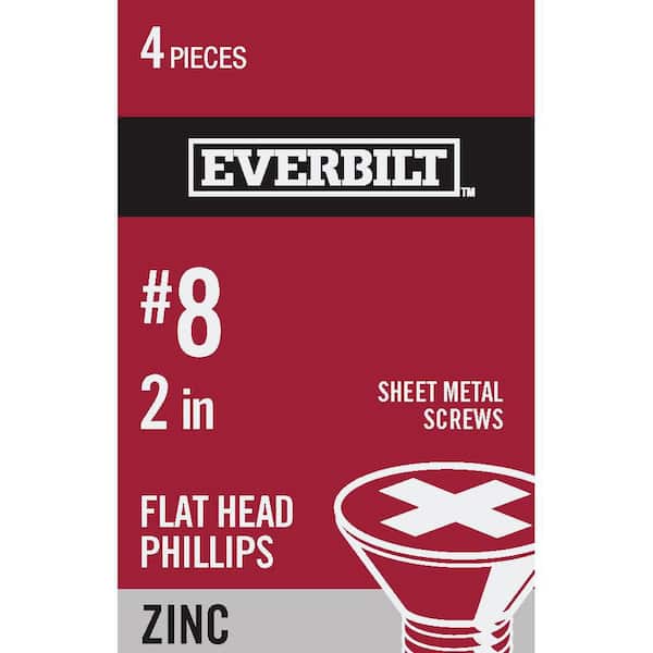 Everbilt #8 x 2 in. Zinc Plated Phillips Flat Head Sheet Metal Screw (4-Pack)