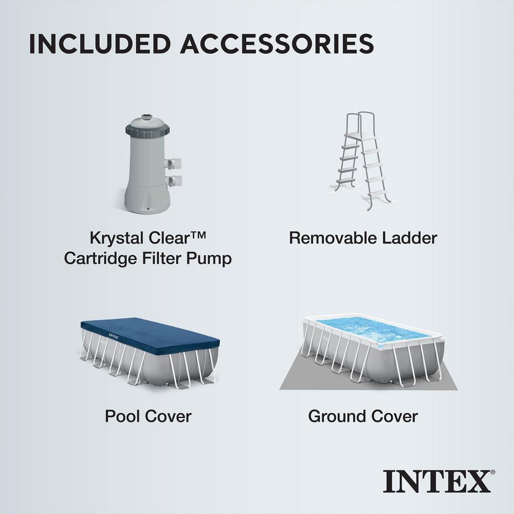 Intex 16ft x 8ft x 42in Gray Rectangular Above Ground Pool Set