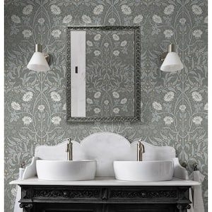 30.75 sq. ft. Alloy Grey Stenciled Floral Vinyl Peel and Stick Wallpaper Roll