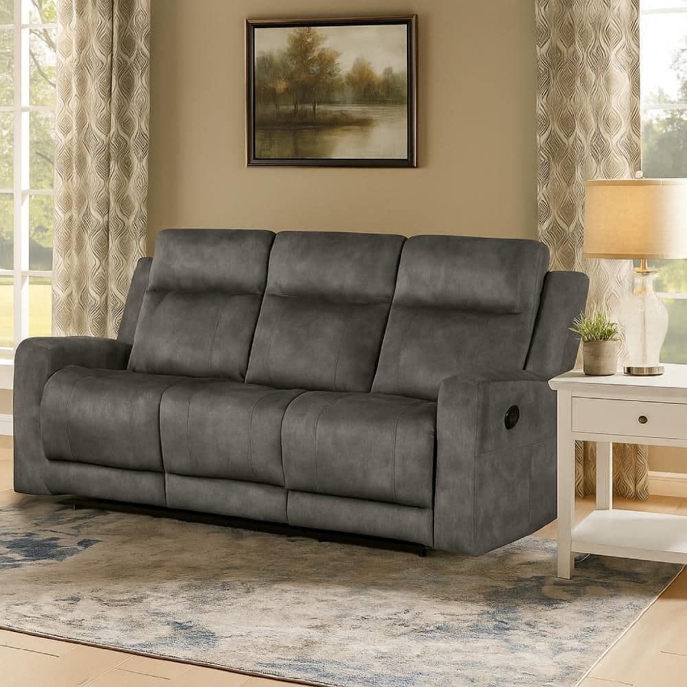 80 in. Pillow Top Arms Microfiber Rectangle with Double Reclining Sectional Sofa in Dark Gray Brown price history on PriceWatchPro