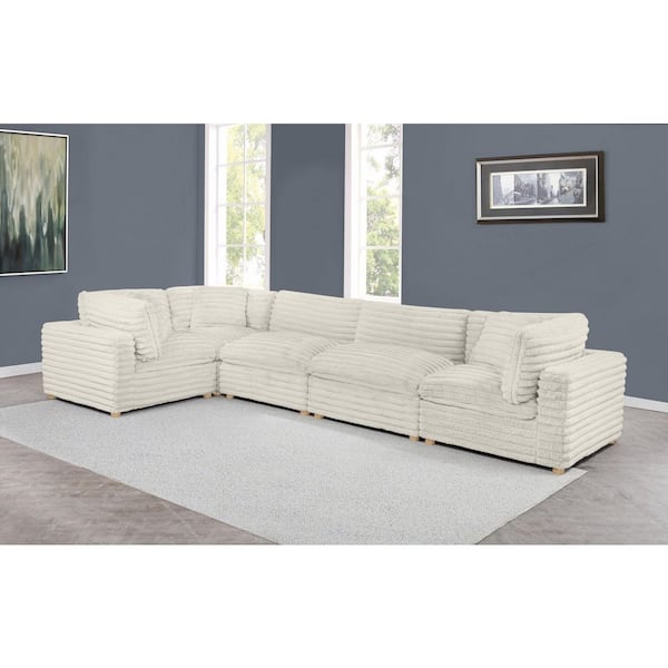 Adri 80 in. W Straight Arm 5-Piece Corduroy Fabric Modular Sectional Sofa in Beige Color