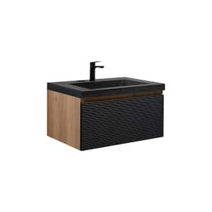 TN 29.5 in. W x 19.63 in. D Single Sink Floating Bath Vanity in Mature Oak with Matte Black Quartz Top