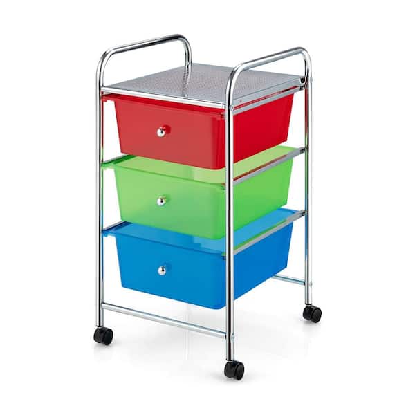 Bunpeony 3-Tier Multi-Color Rolling Kitchen Cart Steel Storage Cart with Plastic Drawers