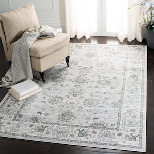 Isabella Light Gray/Cream Doormat 3 ft. x 5 ft. Speckled Floral Border Area Rug