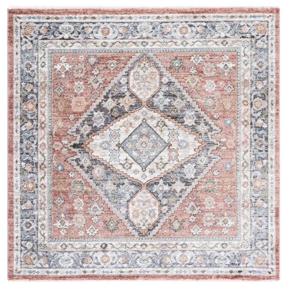 SAFAVIEH Jasmine 5 ft. x 5 ft. Rust/Navy Distressed Ornate Square Area ...
