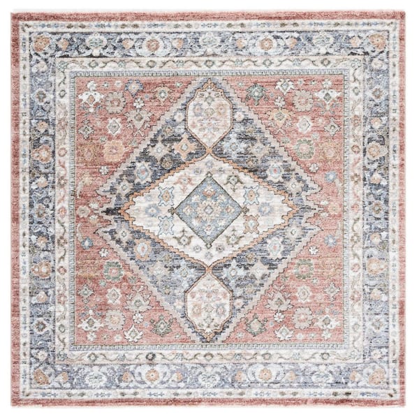 Jasmine 5 ft. x 5 ft. Rust/Navy Distressed Ornate Square Area Rug