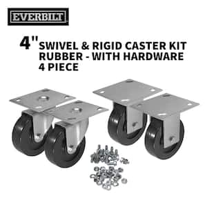 4 in. Black Rubber and Steel Swivel and Rigid Caster Kit with Hardware (4-Piece)