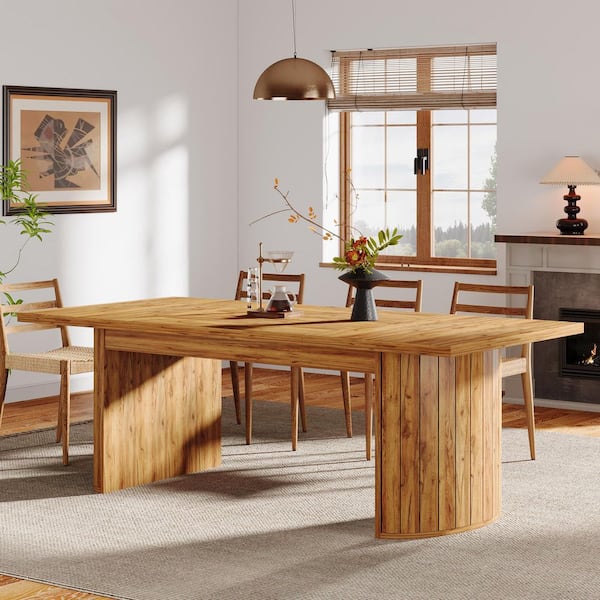 BYBLIGHT Roesler Vintage Light Brown Engineered Wood 78.7 in.  Pedestal Dining Table Seats 8