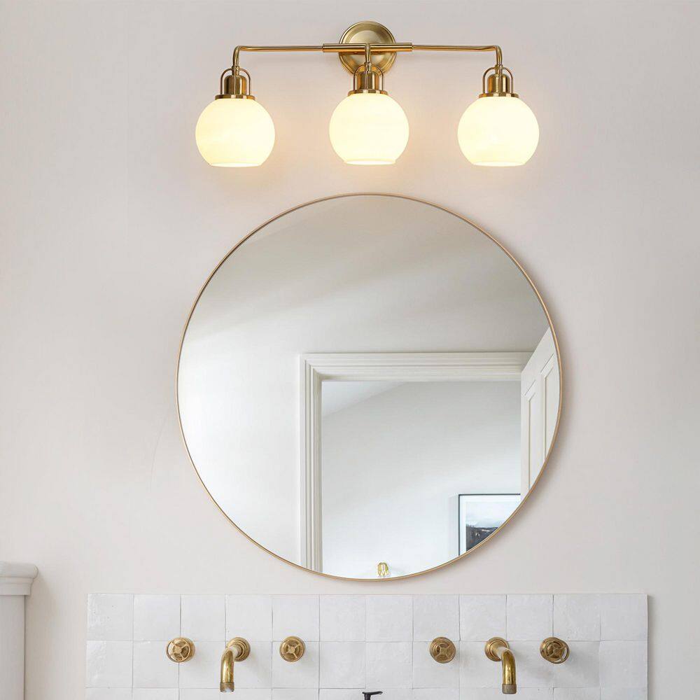 Aparicio 24" Modern Gold 3-Light Vanity with Frosted Glass Shades