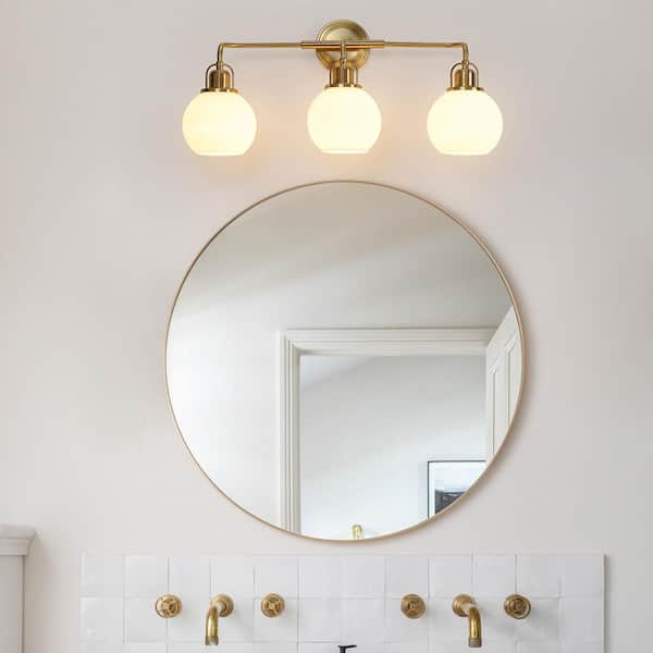 Modern 24 in. 3-Light Gold Vanity Light with Frosted Glass Shades