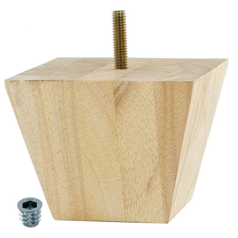 Unfinished Solid Hardwood Square Bun Foot Leg, 3" x 3.88"