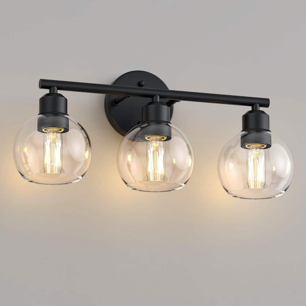 18 in. 3-Light Bathroom Vanity Light Fixtures Over Mirror, Black Bathroom Light Fixtures with Clear Globe Glass Shades price history on PriceWatchPro
