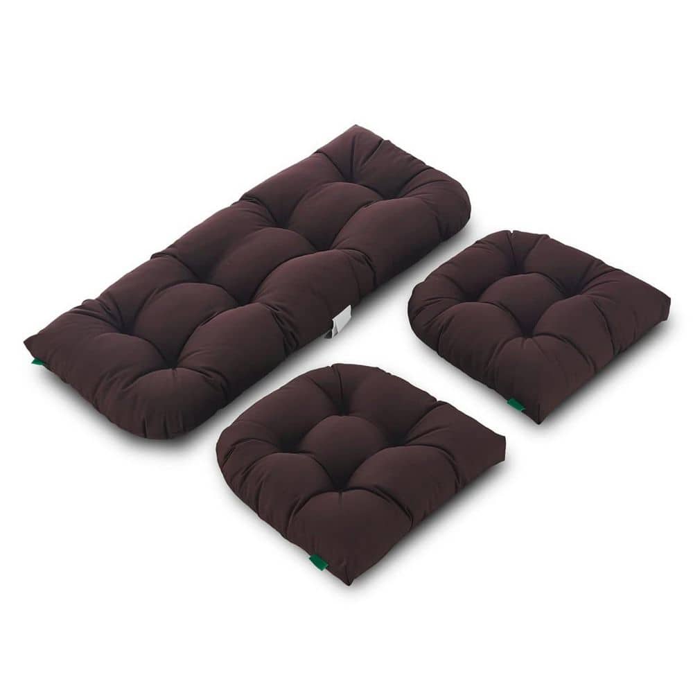44 x 19 in. 3-Pieces Outdoor Wicker Loveseat Seat Cushions Coffee