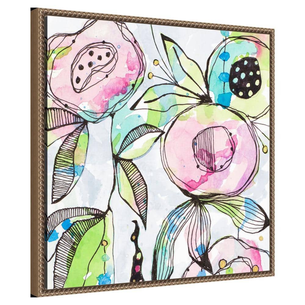 Beaded Bronze Framed Abstract Floral Canvas Art
