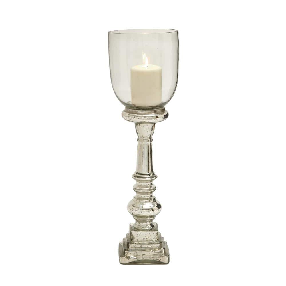 Tall Silver Mercury Glass Hurricane Candle Holder