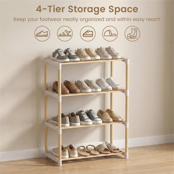 Shorenznero 0.5 12角軸サイアミーズローズウッド HONEY JOY Solid Wood 26.5 in. H 12-Pair Shoe Rack 4-Tier Shoe