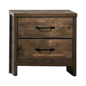 Brown and Black 2-Drawer 23.62 in. Wooden Nightstand