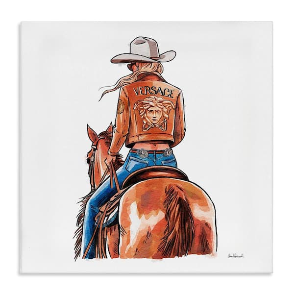 Stupell Industries Glam Cowgirl Jockey by Amanda Greenwood Unframed People Graphic Art Print 36 in. x 36 in.