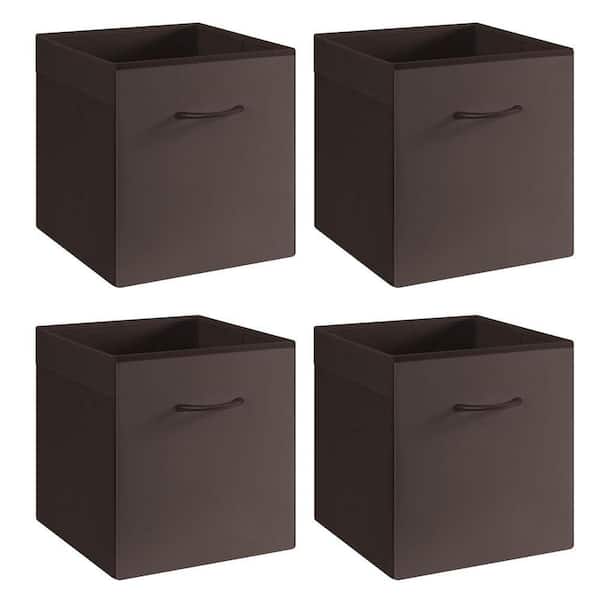 Brown 13 in. x 13 in. Fabric Decorative Basket Set of 4 with