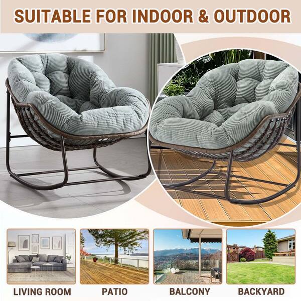 SUNRINX Hand-Woven Wicker Outdoor Rocking Chair with Padded