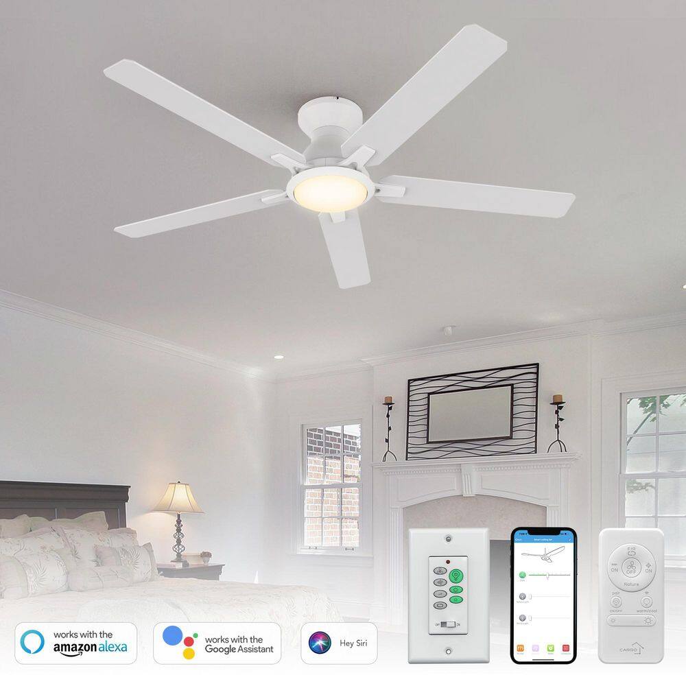 52 in. Indoor/Outdoor White Flush Mount LED Smart Ceiling Fan with Remote Control and Wall Control, 10-Speed DC Motor price history on PriceWatchPro